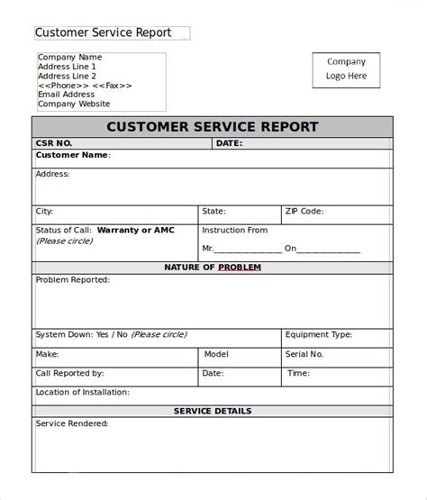 customer service report template